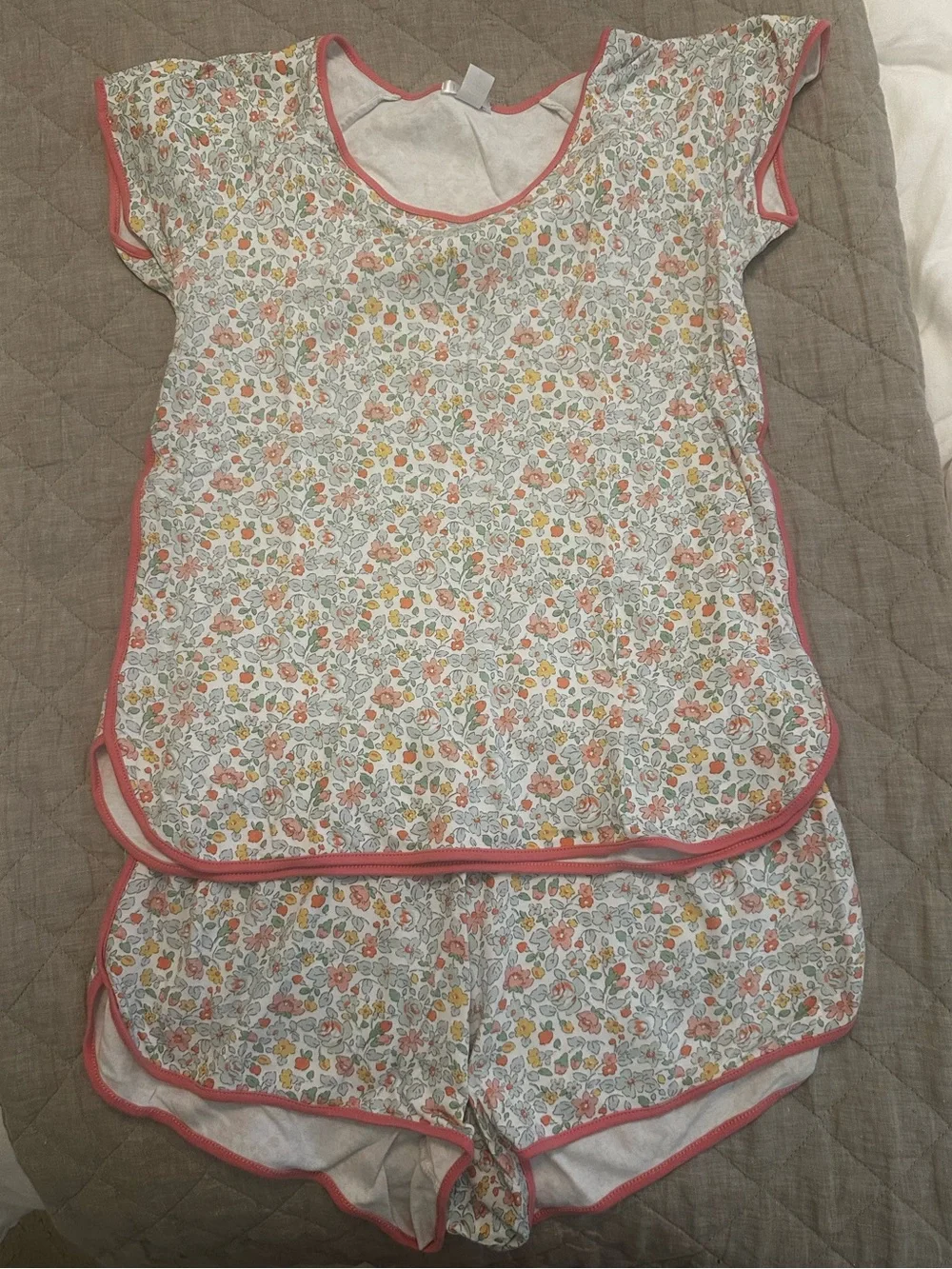 Kids Floral Short Pajama Set with Coral Trim